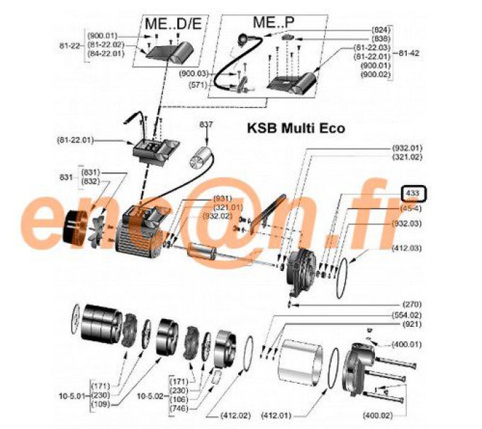 Pièces détachées de pompe surpresseur KSB Multi-Eco 36 et Multi-Eco 65 (40991674)