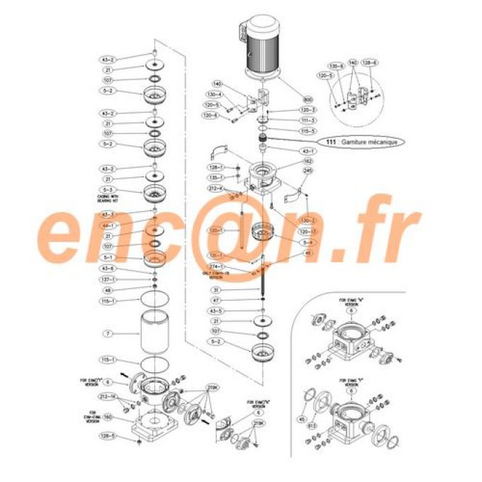 Pièces détachées de pompe surpresseur Ebara EVM 8, EVM/A 8, EVMG 8 et EVMG/A 8