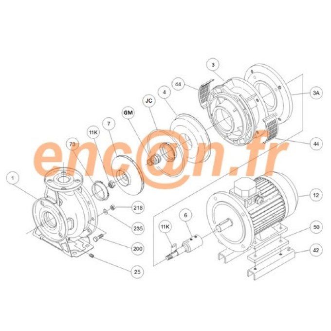 Pièces détachées EPDM de pompe Ebara série 3 : 3D/3M/3P/3S calibre 32-125 et 40-125