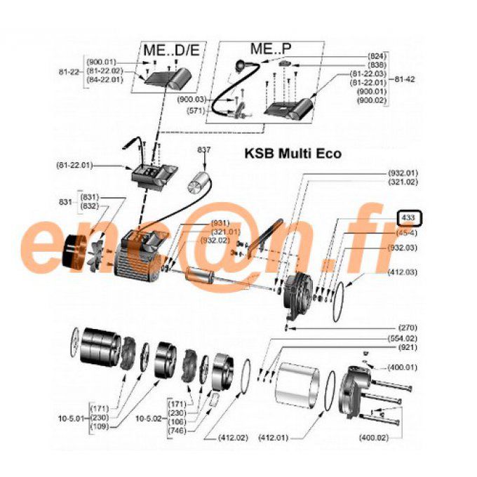 Pièces détachées de pompe surpresseur KSB Multi-Eco 33, 34 et 35 (40991673)
