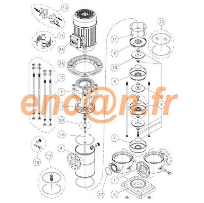 Pièces détachées garniture mécanique Lowara SV809F40T (KL01AAE)