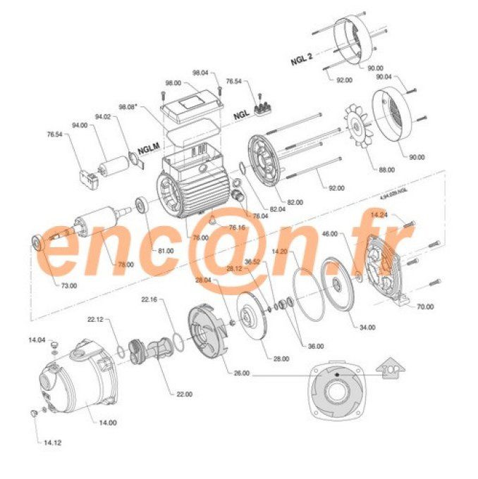 Pièces détachées de pompe Calpeda NGL 2 - NGL 3 - NGL 4 - NGLM  2 - NGLM 3 - NGLM 4 - 16010110000