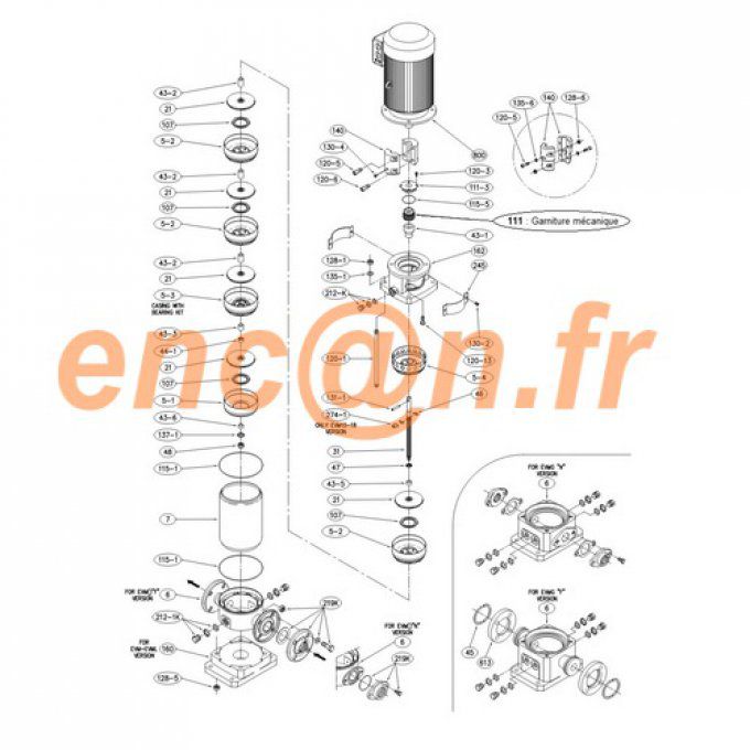 Pièces détachées de pompe surpresseur Ebara EVM 3 et EVM 5 (360490040 - 360400040)