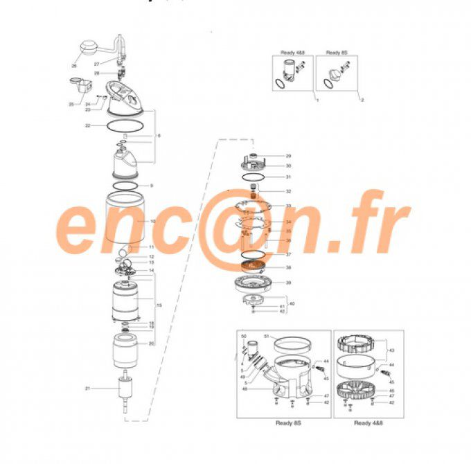 Pièces détachées de pompe Flygt Ready 4, Ready 8 et  Ready 8S (6181600 - 61816001)