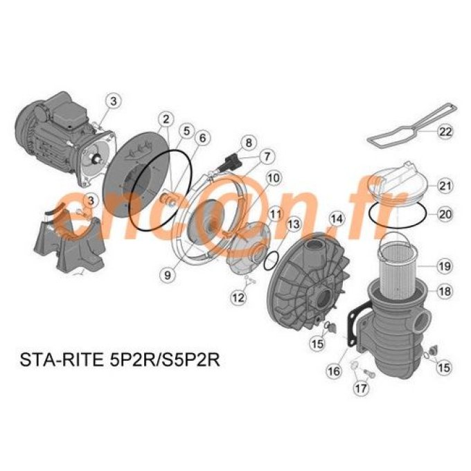 Pièces détachées de pompe de filtration piscine Sta-Rite 5P2R et S5P2R R39006000 (U9-228A ou U9228A)