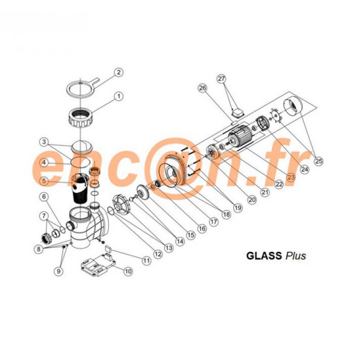 Pièces détachées de pompe ASTRAL POOL GLASS Plus 4405010619 (01177R0059 + 01177R0060)