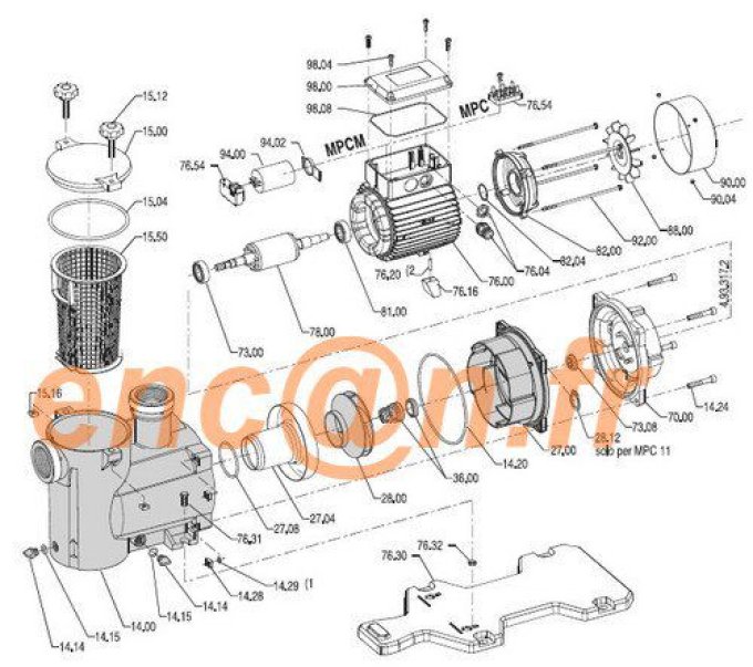 Pièces détachées de pompe Calpeda MPC et MPCM 1 - 2 - 3 - 4 (16009080000-16007180000)